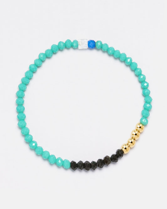 Beaded Bracelet with Turquoise, Black, Blue Seeds and 18kt Gold Beads