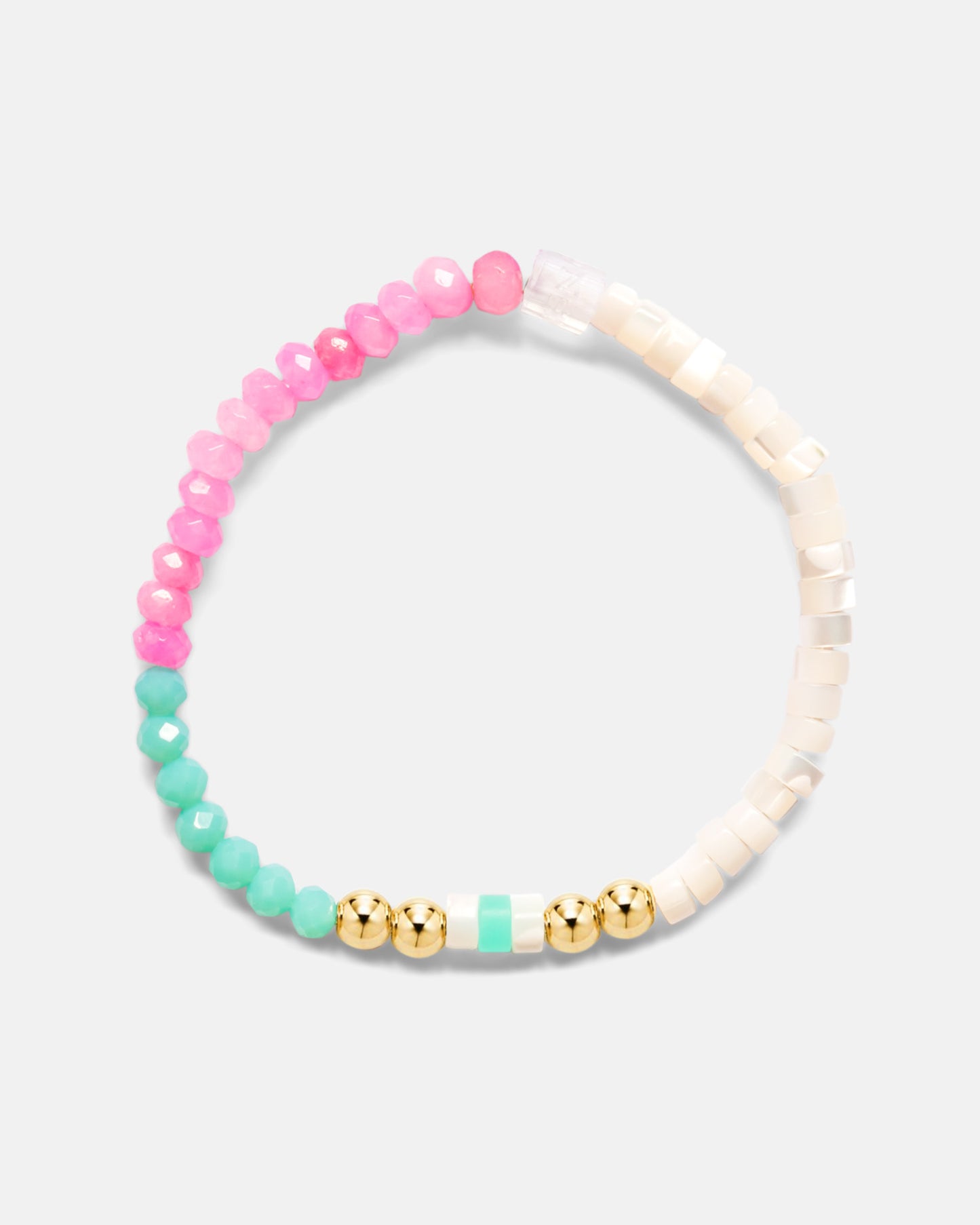 Beaded Bracelet with Turquoise and Pink beads with White Marble Discs and 18kt Gold Beads