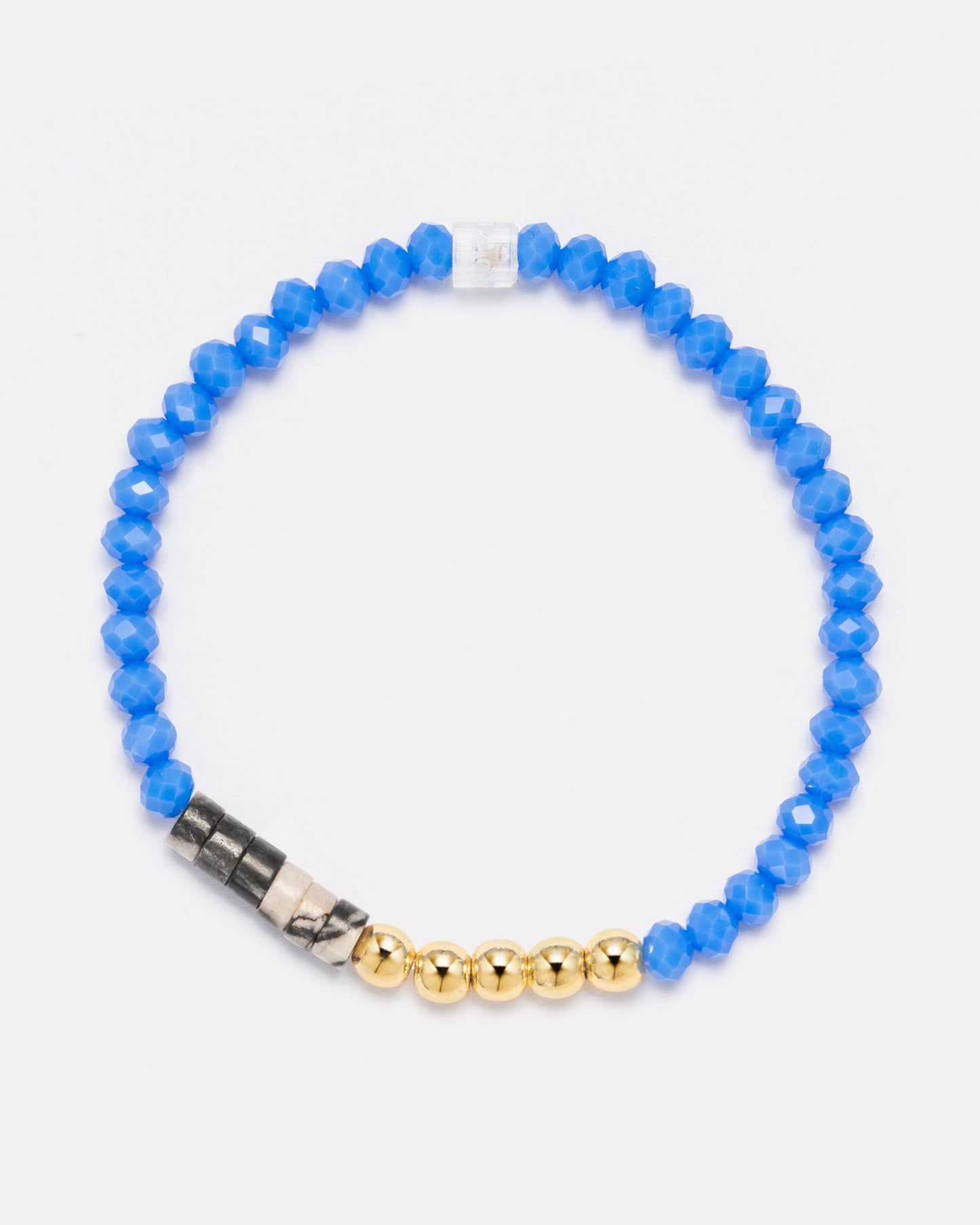 Beaded Bracelet with Blue Seed Beads, Marble Discs and 18kt Gold Beads
