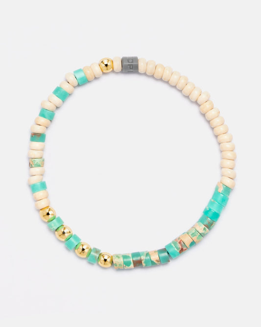 Beaded Bracelet with Turquoise Beads, Marble Discs and 18kt Gold Beads
