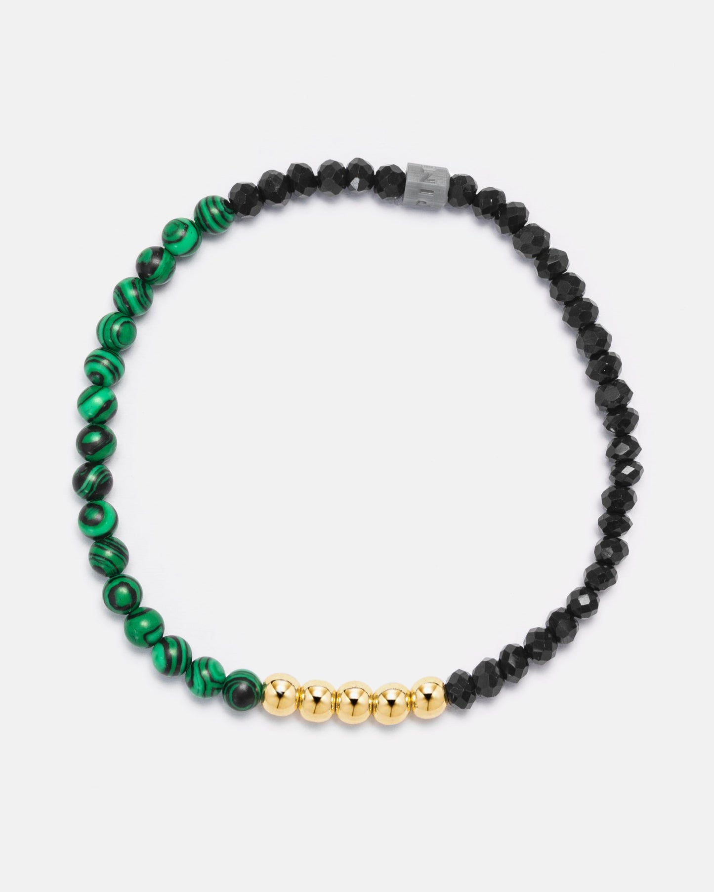 Beaded Bracelet with Green Marble Beads, Black Seed Beads and 18kt Gold Beads