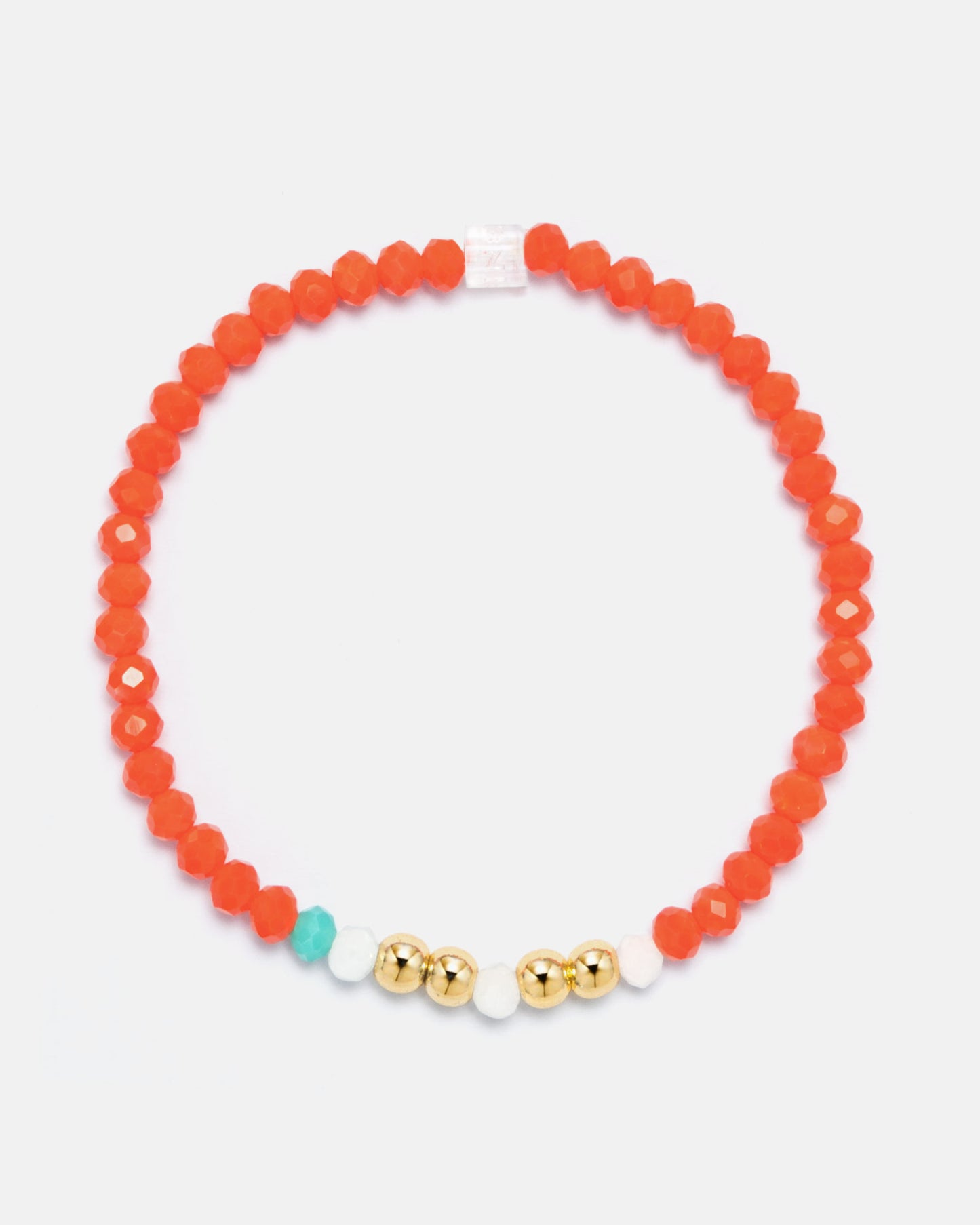 Beaded Bracelet with Coral, Turquoise, White Seed Beads and 18kt Gold Beads